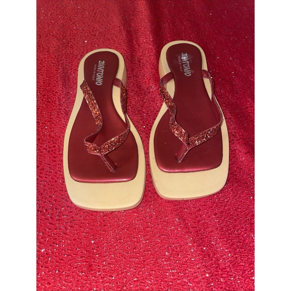 D’ANTONIO Red Glitter Flip-Flops Made In Italy Size 7 1/2 Women’s Slides